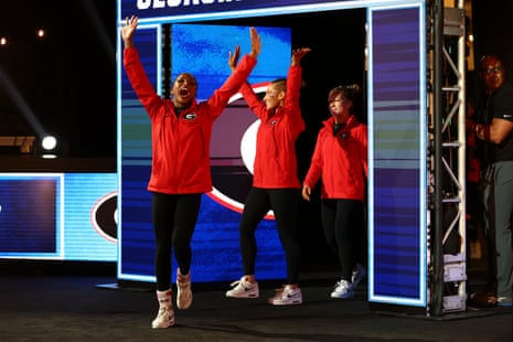 The Georgia Bulldogs are introduced before the NCAA championships in April.