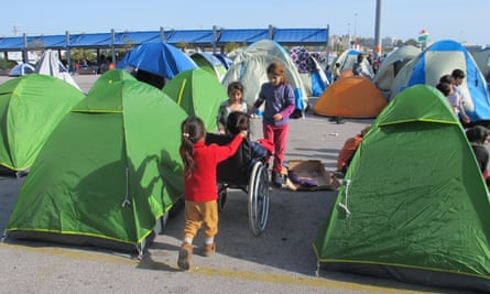Children play near Piraeus harbour.