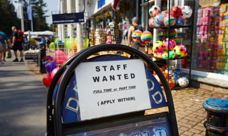 A job vacancy sign at a souvenir shop in Bowness-on-Windermere, Cumbria