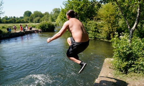 A person jumps into the River Itchen in Hampshire