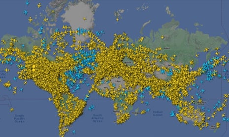 All the flights in the world on 3 August, as shown by Flightradar 24