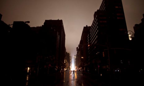 Hurricane Sandy causes a power cut in Manhattan, New York.