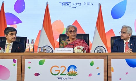 India’s finance minister, Nirmala Sitaraman, and officials at the G20 summit