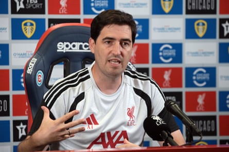 Andoni Iraola answers questions in the US before Liverpool’s opening pre-season game against Sunderland on Saturday.
