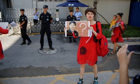 Li Wenzu, wife of lawyer Wang Quanzhang, during a protest in Beijing against the detention of human rights defenders.