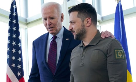 Joe Biden and Volodymyr Zelenskiy at the G7 summit in Hiroshima on 21 May 21, 2023.