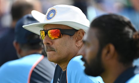 Ravi Shastri watches on during the first day of play.