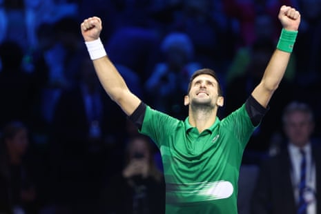 Novak Djokovic celebrates at the end of the final.