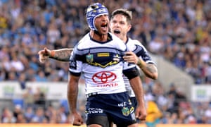 Johnathan Thurston celebrates the winning try