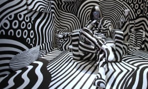 In this photo, model Feebee poses as part of art installation Dazzle room made by artist Shigeki Matsuyama
