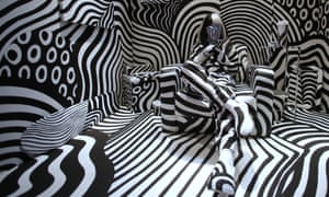 In this photo, model Feebee poses as part of art installation Dazzle room made by artist Shigeki Matsuyama