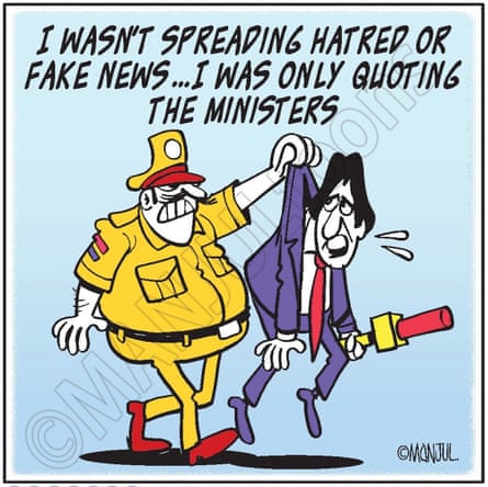 Manjul'un bir karikatürü Hindistan hükümetiyle dalga geçiyor.
