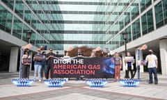 Protesters gather in front of the American Gas Association