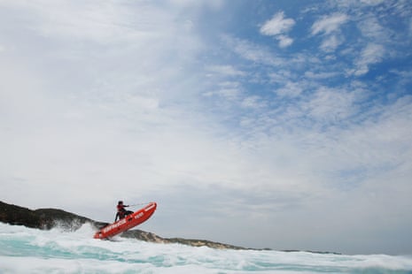 Life-savers on the water at Portsea Back Beach near Melbourne.