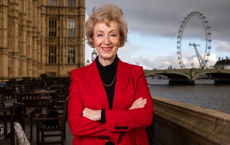 Andrea Leadsom photographed on the terrace of the Houses of Parliament.