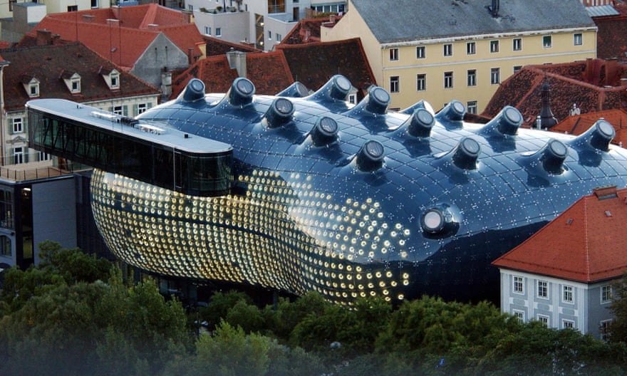 Outside view of the Graz Modern Art Museum nicknamed by locals as ‘Friendly Alien’.
