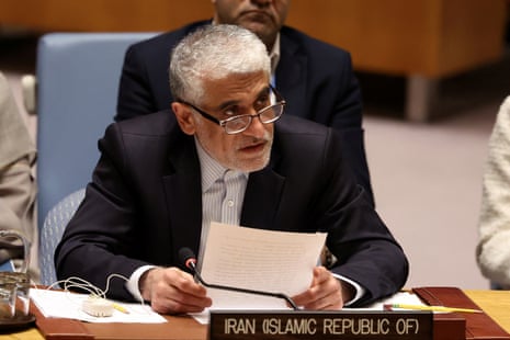 Amir-Saeid Iravani, Iran’s ambassador to the United Nations, speaks during a meeting at UN headquarters in New York City, on 24 June 2025.