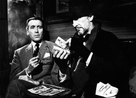 Strangeness on a train … Christopher Lee and Peter Cushing in Dr Terror’s House of Horror.
