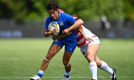Sara Barattin of Italy is tackled during the Pool B Rugby World Cup match between Japan and Italy