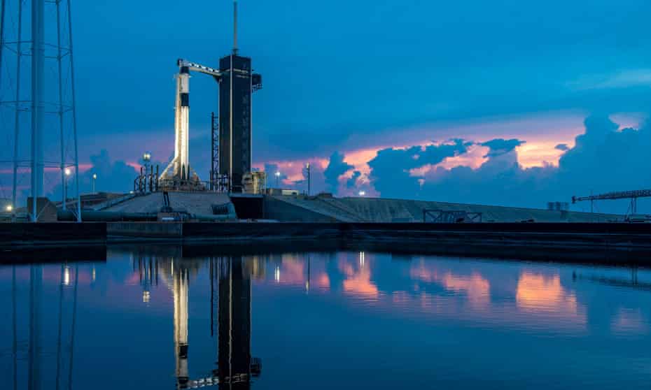 A SpaceX Falcon 9 rocket on the launch pad at Launch Complex 39A at NASA’s Kennedy Space Center in Florida. 