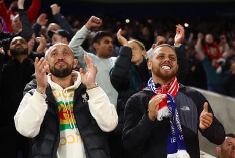 Liverpool fans are seen in the stands during the match against Leicester at the King Power stadium.