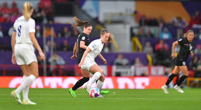 England’s Keira Walsh shields the ball from Austria’s Sarah Zadrazil.