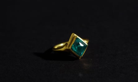 Auction house in Guernsey selling treasure from the Spanish galleon Nuestra Senora de Atocha, her sister ship Santa Margarita and a fleet which sank in 1715. Shown is an emerald ring