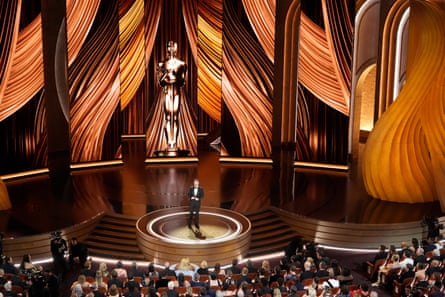Jimmy Kimmel on stage hosting the 2024 Oscars
