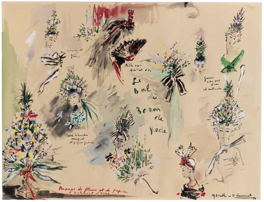 Sketches of headdresses made for the high-society Bal des Têtes, 1956.