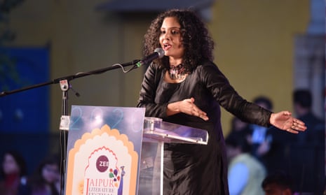 Rana Ayyub speaking at a literary festival in Jaipur, India, January 2020
