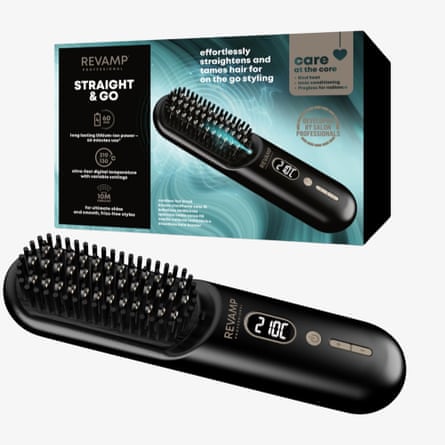 REVAMP Straight & Go Ionic Cordless Straightening & Smoothing Hot Brush in Black & Gold.