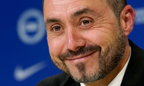 Roberto De Zerbi pictured last week at his first press conference as Brighton’s manager.
