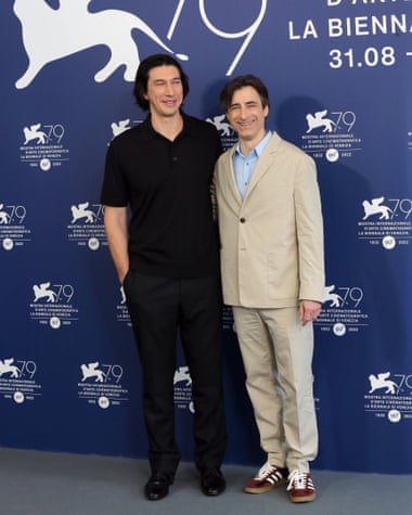 Adam Driver and Noah Baumbach attend the photocall for White Noise at the 79th Venice international film festival on Wednesday.