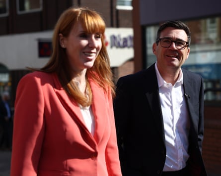 Andy Burnham visits Ilkeston in Derbyshire with the housing secretary, Angela Rayner, in August.