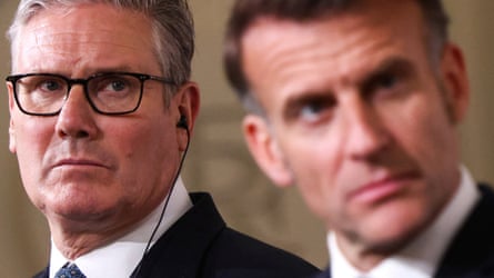 Keir Starmer and Emmanuel Macron look off camera