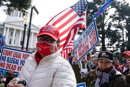 Trump supporters rally at the state capitol in Sacramento, California, on 14 November 2020.