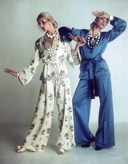 Two models wearing Birtwell's designs in 1973.