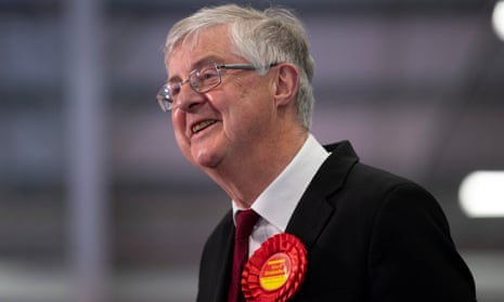 The first minister of Wales, Mark Drakeford, smiles after winning the Cardiff West constituency.