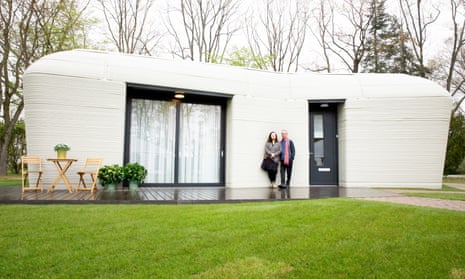 Harrie Dekkers and Elize Lutz outside their 3D-printed house in Eindhoven, the Netherlands.