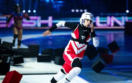 Aneila Afsar, the show’s first hijabi contender, taking part in a Gladiators challenge