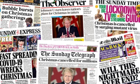 Front pages of UK papers on 20 December 2020.