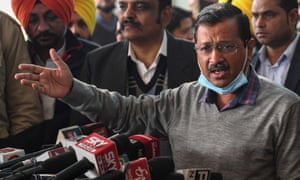 Delhi’s chief minister Arvind Kejriwal speaks to reporters in Amritsar on 24 December.