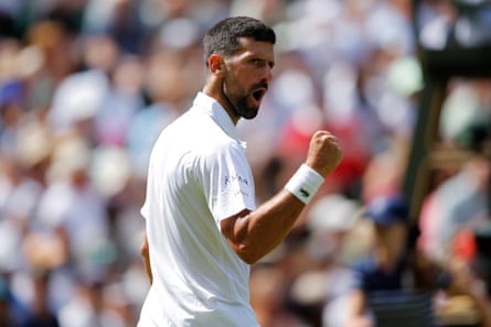Novak Djokovic celebrates during his victory over Dan Evans.