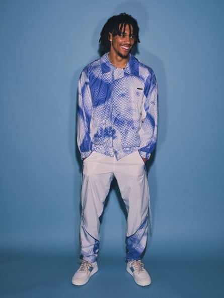 Baby blue: digital print tracksuit by saulnash.co.uk; trainers by tods.com.