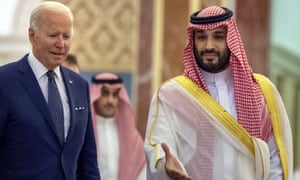Mohammed bin Salman welcomes Joe Biden to Al-Salam Palace in Jeddah, Saudi Arabia