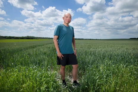 giles yeo in running gear by a field near his home in cambridge