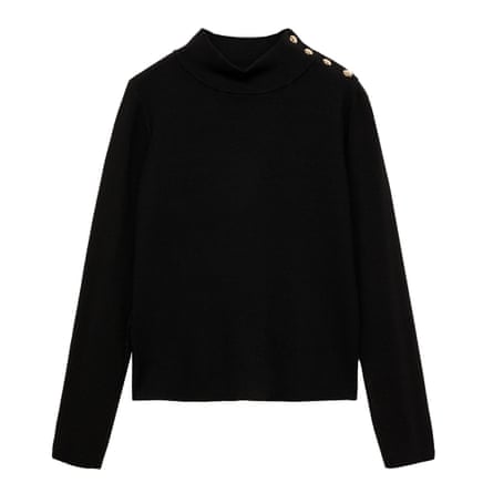 Black jumper with gold shoulder buttons
