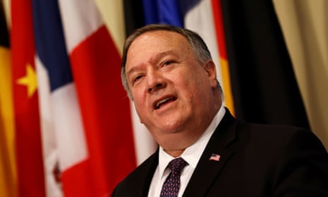 US secretary of state Mike Pompeo visiting the United Nations on 20 August calling for the restoration of sanctions against Iran. 