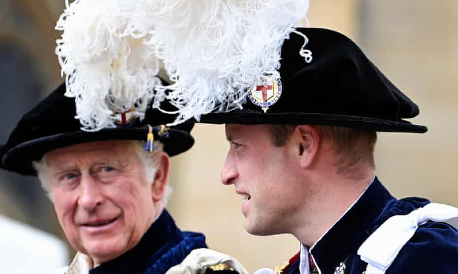 Prince Charles and Prince William leave the Order of the Garter Service at St George's Chapel, Windsor, 13 June 2022.