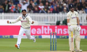India captain Virat Kohli is delighted after Jasprit Bumrah takes the wicket of Rory Burns.